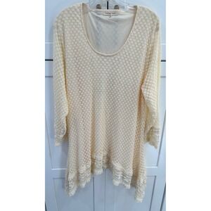 Indigo Soul 3XL Tunic Top Cream Boho Polka Dot Long Sleeve‎ Ruffle Hem Blouse